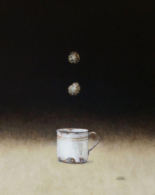 Alison Rankin - Old Enamel Mug with Falling Quail Eggs 