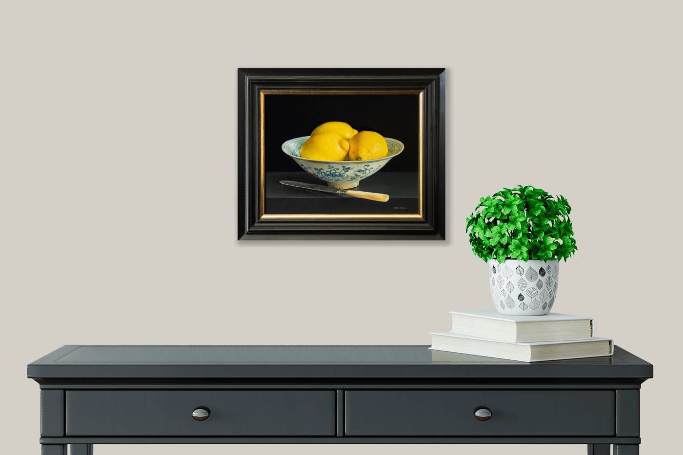 Still Life with Three Lemons in a Chinese Bowl and Fruit Knife  by Jessica Brown
