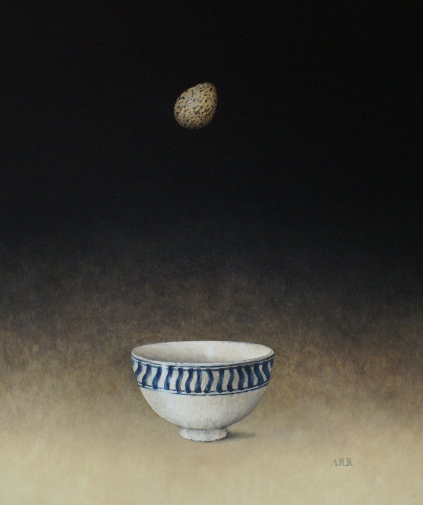  Blue Striped Bowl with Falling Egg by Alison Rankin