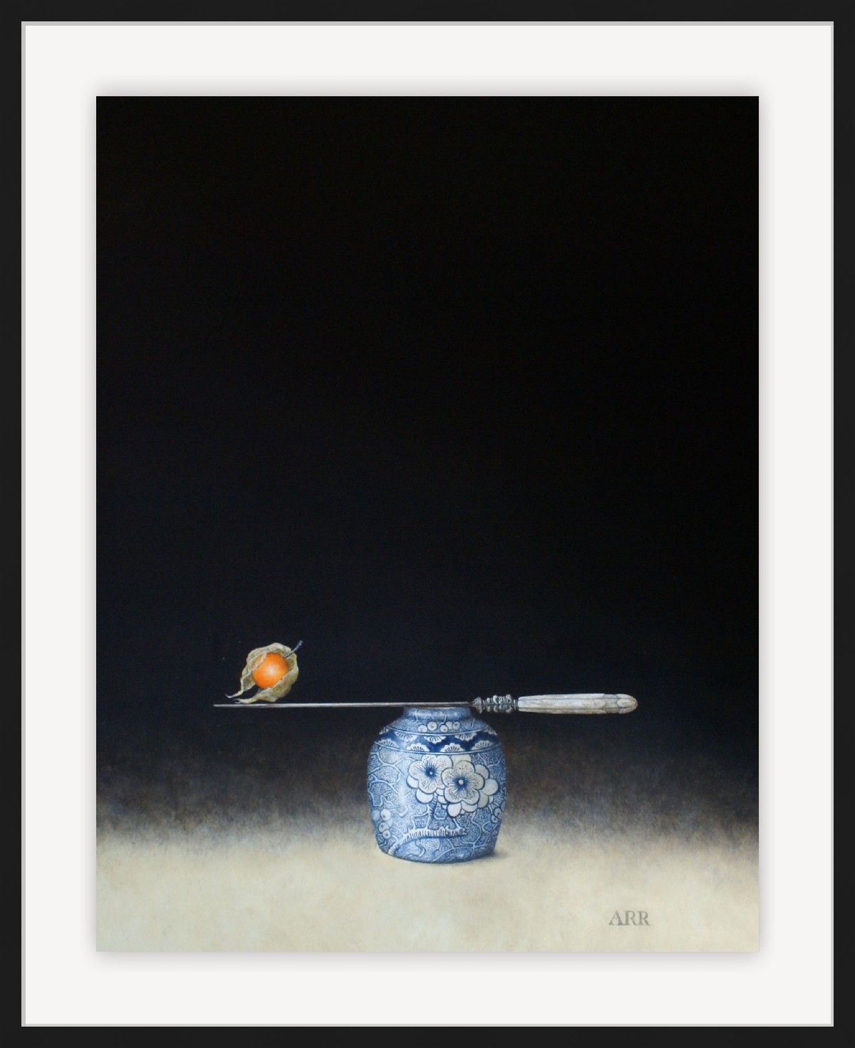 Blue Jar with Knife and Balancing Physalis  by Alison Rankin
