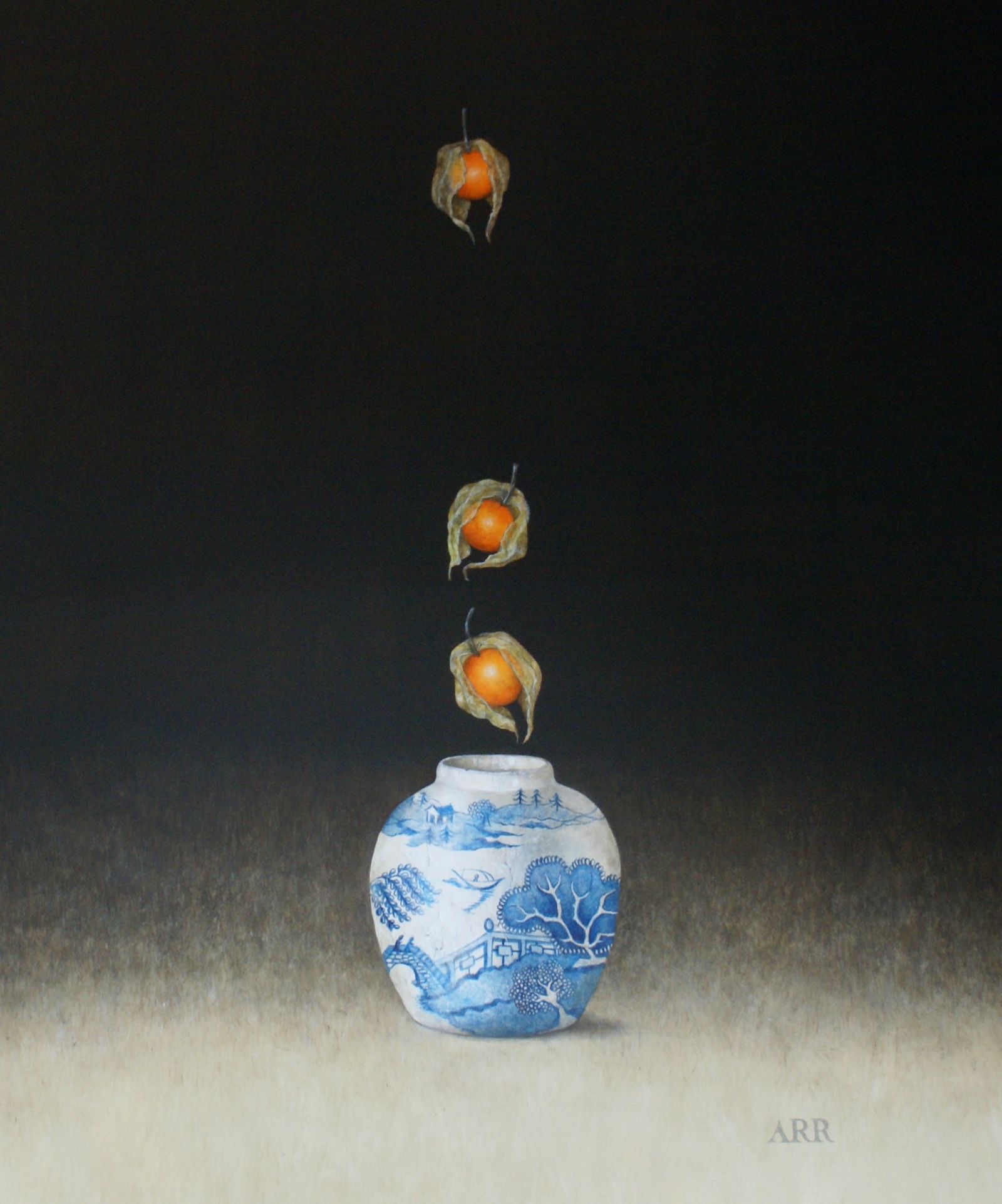 Blue Jar with Three Falling Physalis by Alison Rankin