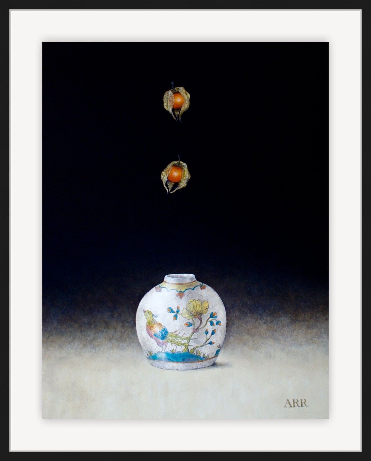 Falling Physalis with Chinese Bird Jar by Alison Rankin