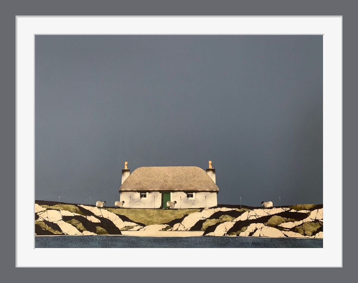 Hebridean Blackhouse, Green Door by Ron Lawson