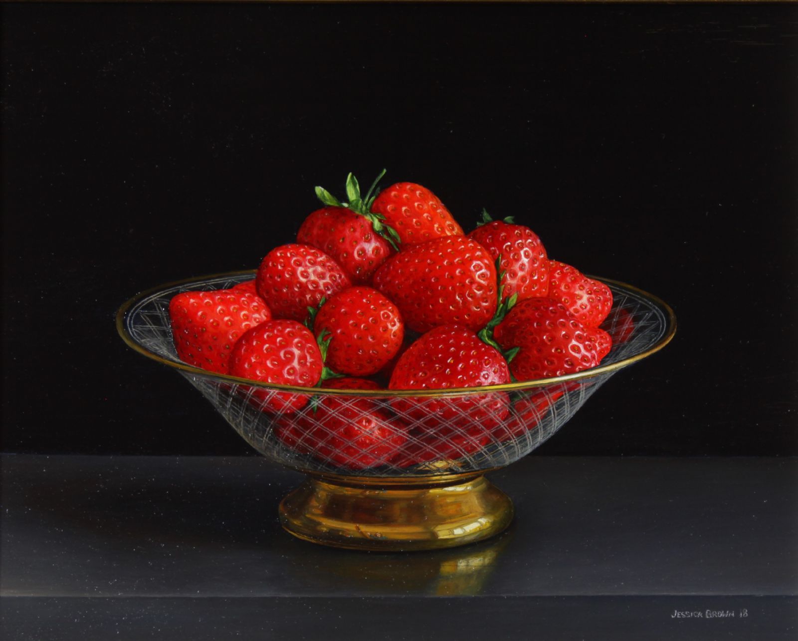 Still Life with Strawberries in an Engraved and Gilded Glass Bowl by Jessica Brown