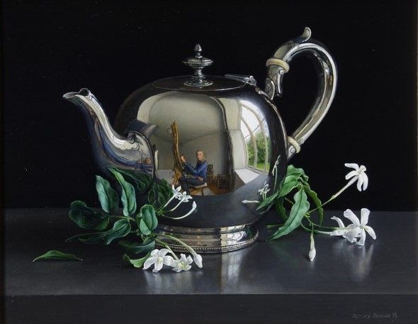 Still Life with Silver Teapot and Jasmine by Jessica Brown