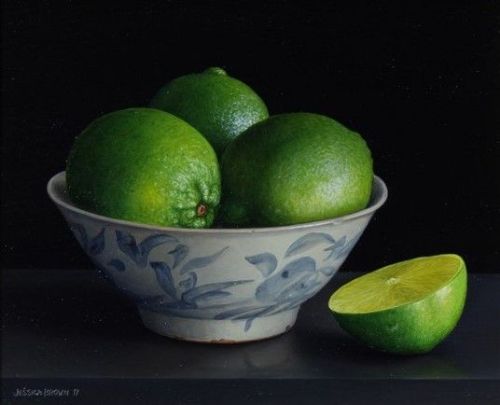 Jessica Brown - Still Life with Limes in a Qing Bowl and Cut Lime
