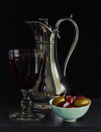  Still Life with Claret and Olives by Jessica Brown