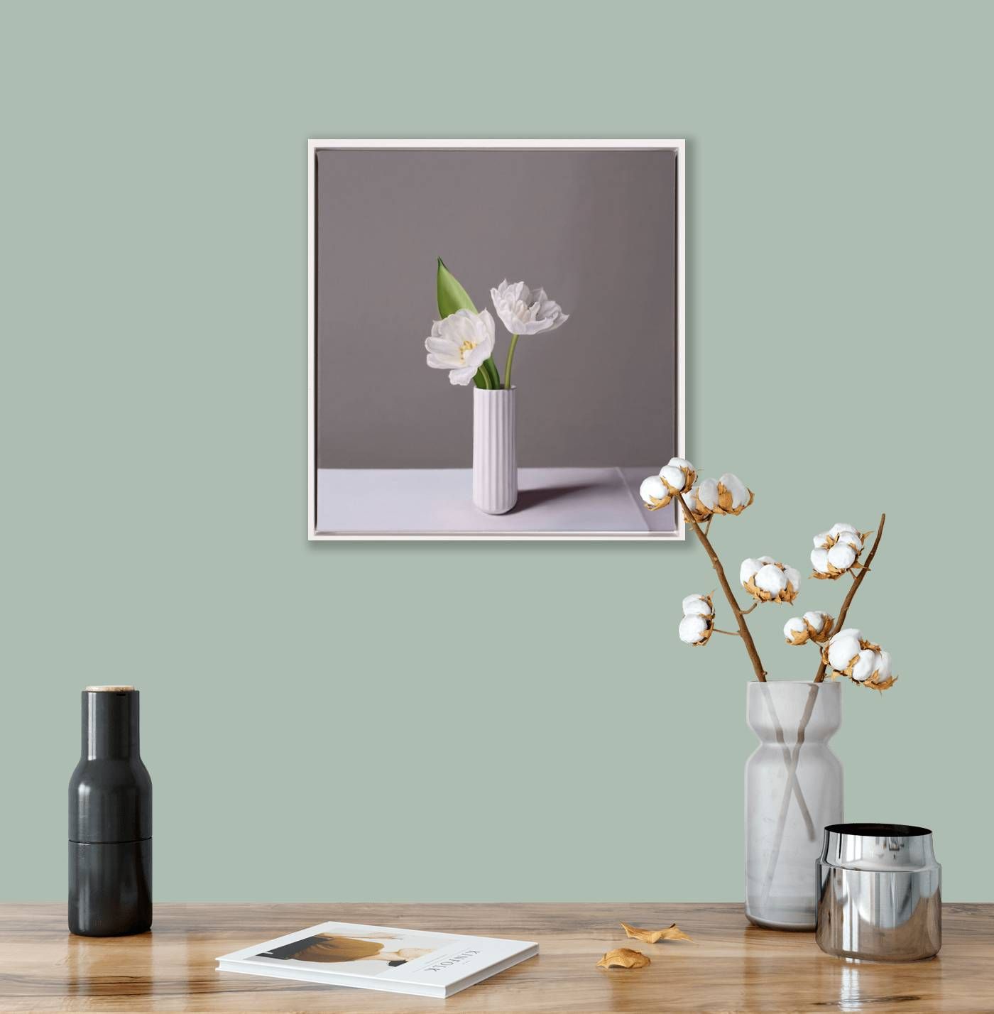 Still Life with White Tulips and Ridged Vase  by Jo Barrett