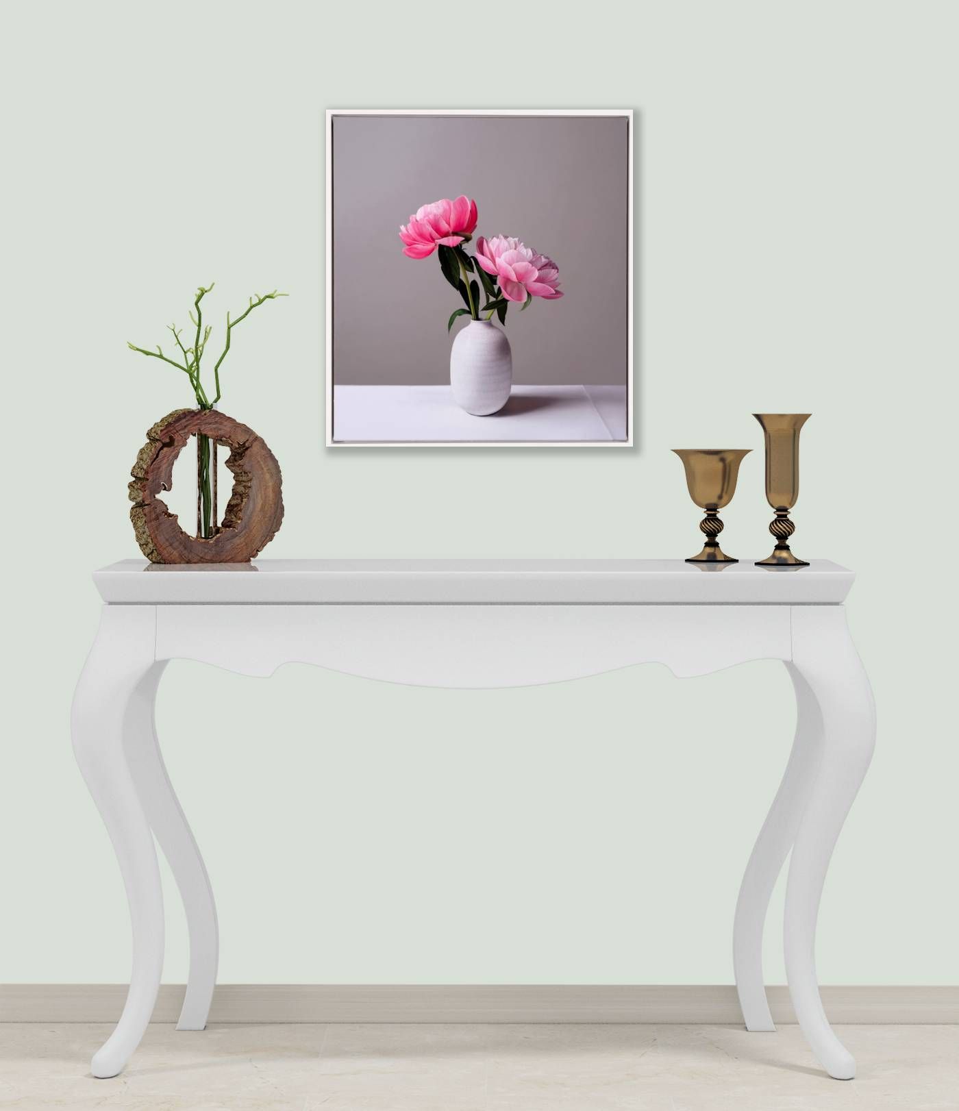Still Life with Pink Peonies and Tin Glazed Bottle  by Jo Barrett