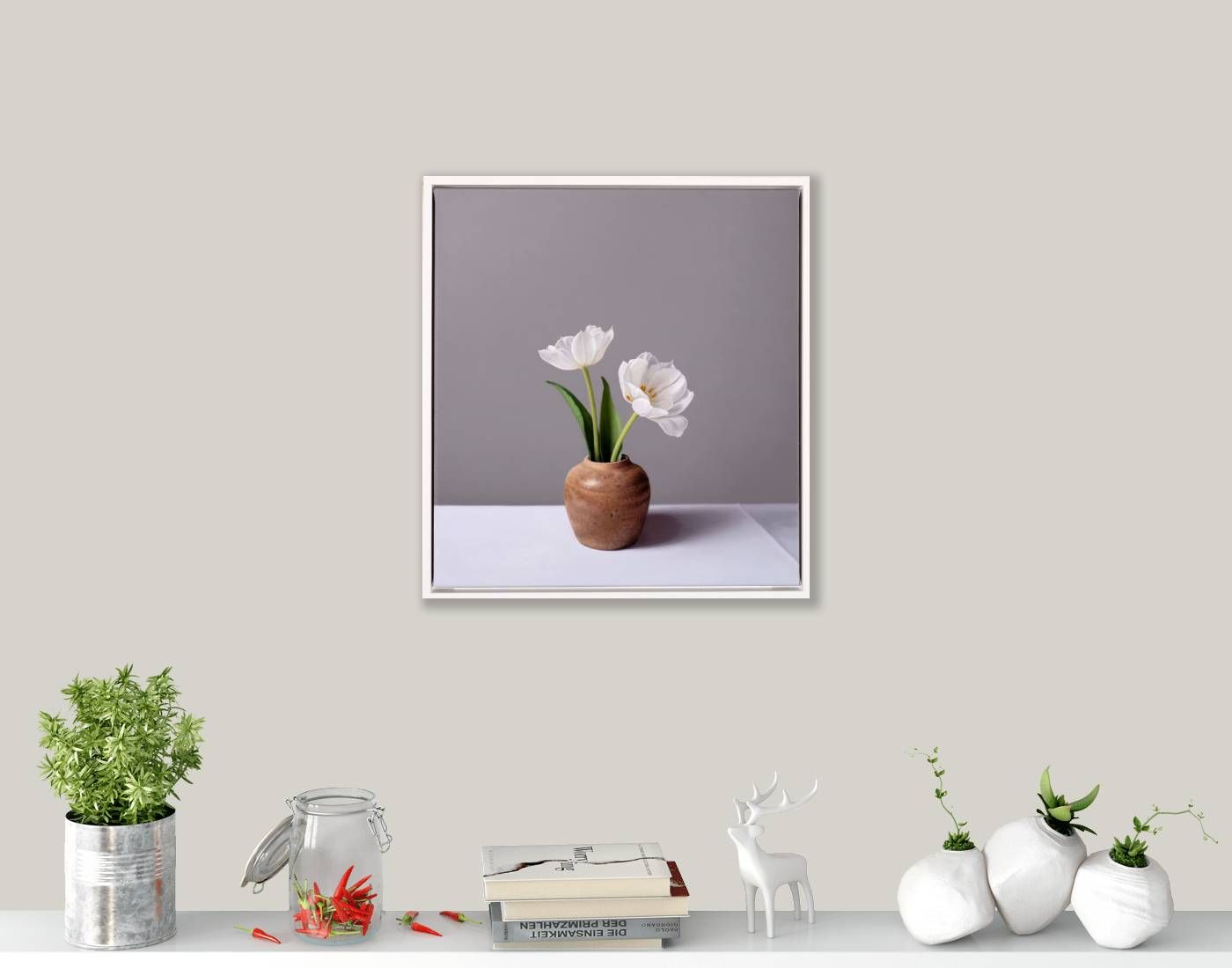 Still Life with White Tulips and Earthenware Pot  by Jo Barrett