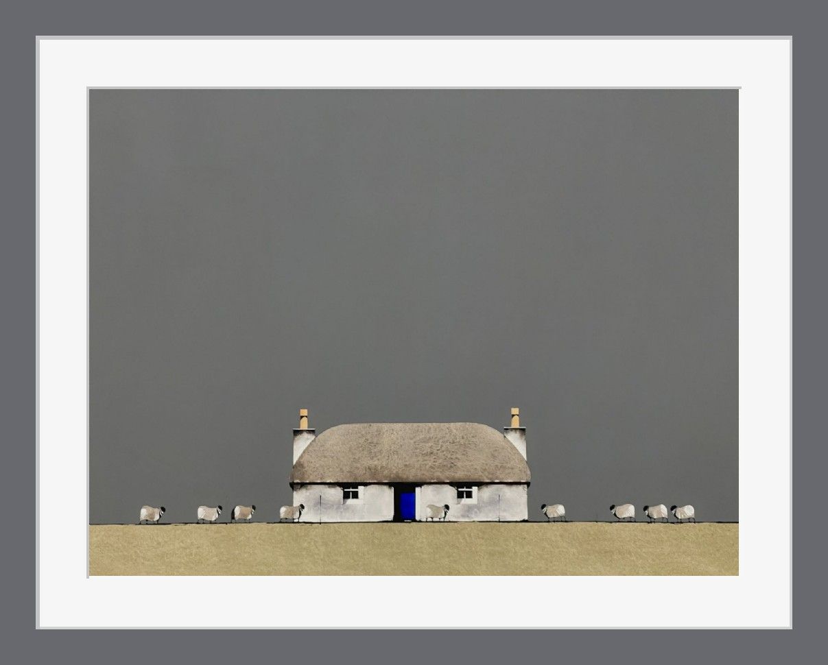 Uist Croft House and Nine Sheep by Ron Lawson