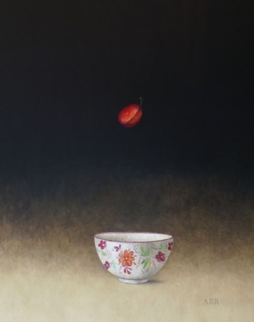 Alison Rankin - Pink Flower Bowl with Falling Plum