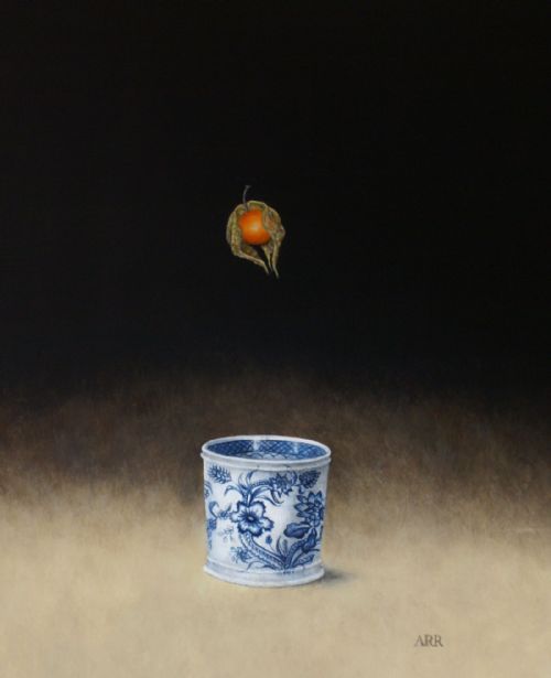 Alison Rankin - Blue and White Jar with Falling Physalis 