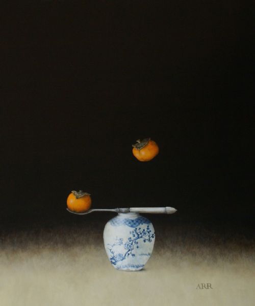 Alison Rankin - Blue and White Jar with Fork and Persimmon