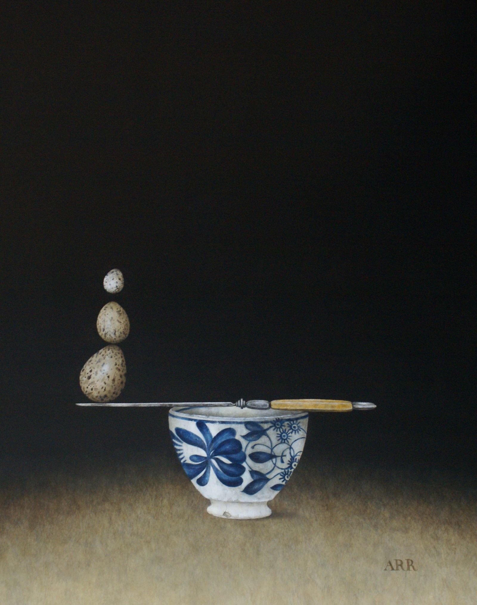 Blue Bowl with Knife and Balancing Eggs by Alison Rankin