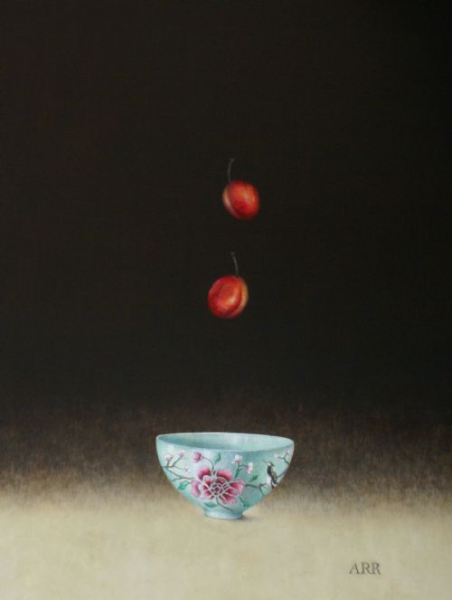 Alison Rankin - Blue Flower Bowl with Falling Plums