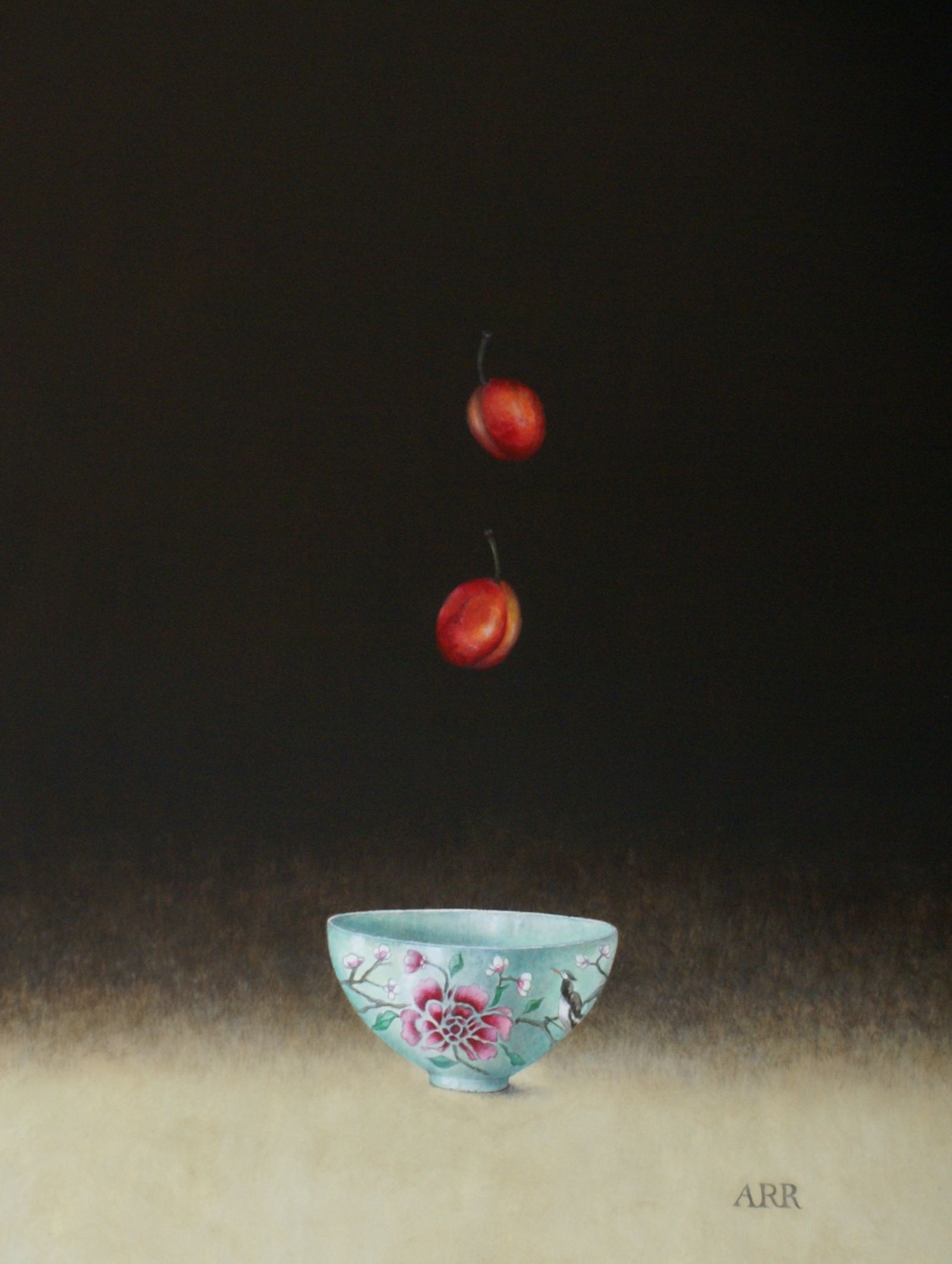 Blue Flower Bowl with Falling Plums by Alison Rankin