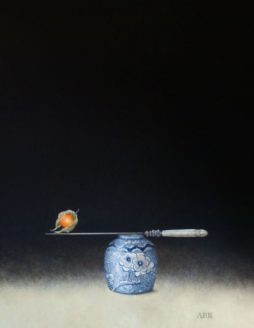 Alison Rankin - Blue Jar with Knife and Balancing Physalis 