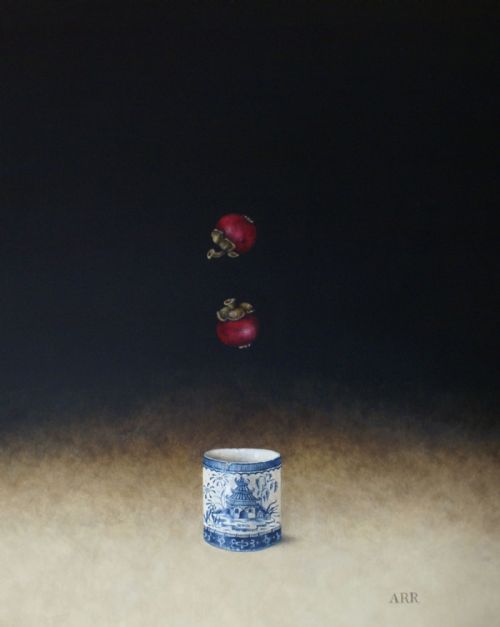 Alison Rankin - Cracked Jar with Falling Mangosteens