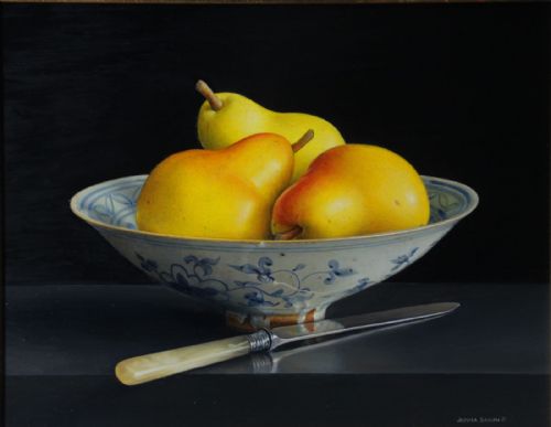 Jessica Brown - Still Life with Pears in a Chinese Bowl and Fruit Knife