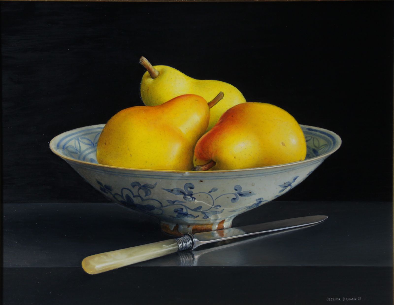 Still Life with Pears in a Chinese Bowl and Fruit Knife by Jessica Brown