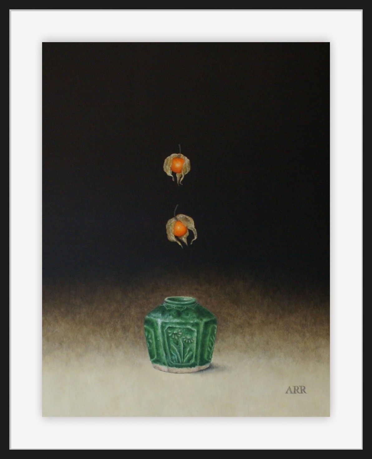 Falling Physalis with Green Ginger Jar by Alison Rankin