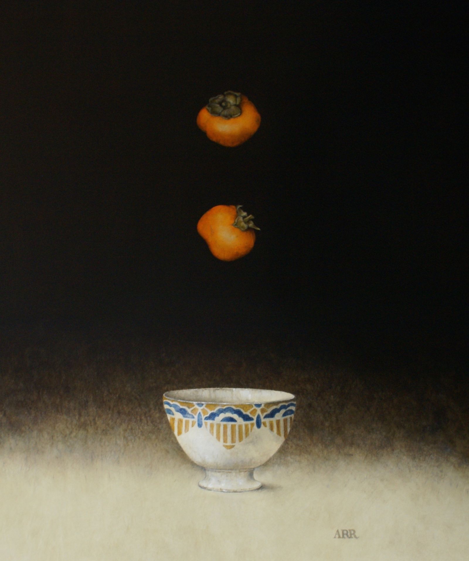 French Bowl with Two Falling Persimmon by Alison Rankin