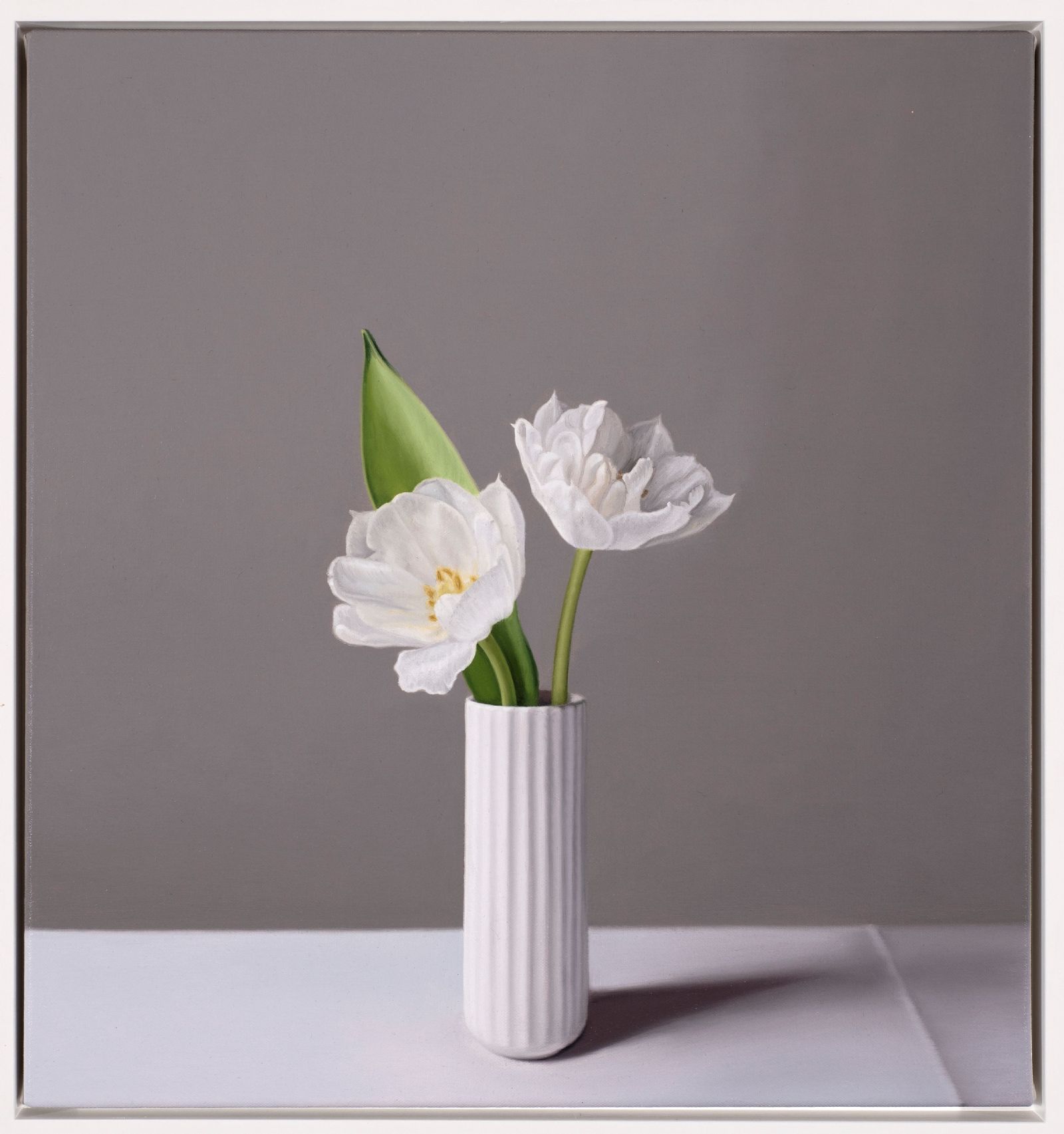 Still Life with White Tulips and Ridged Vase  by Jo Barrett