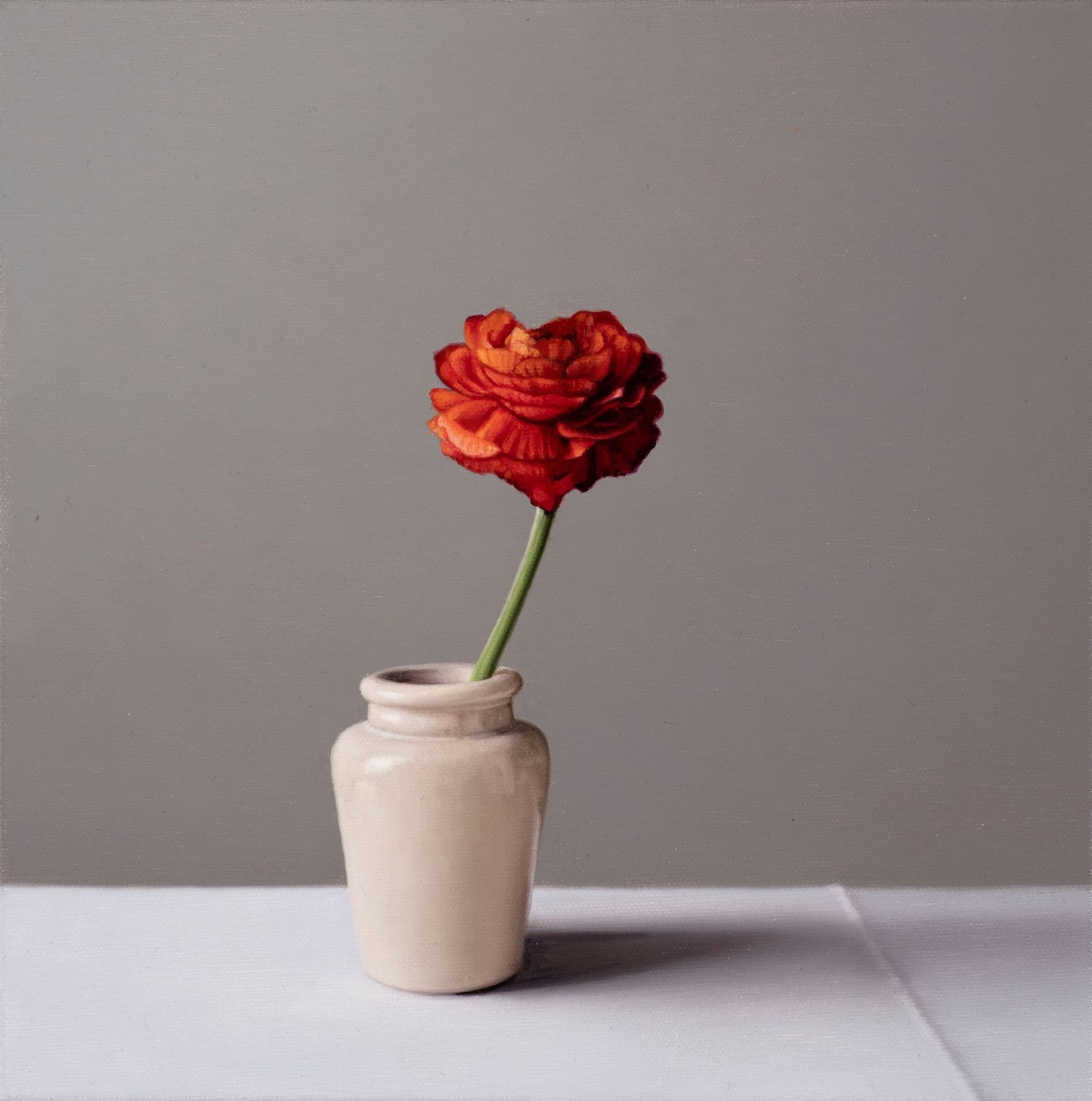Still Life with Orange Ranunculus and Stoneware Jar  by Jo Barrett