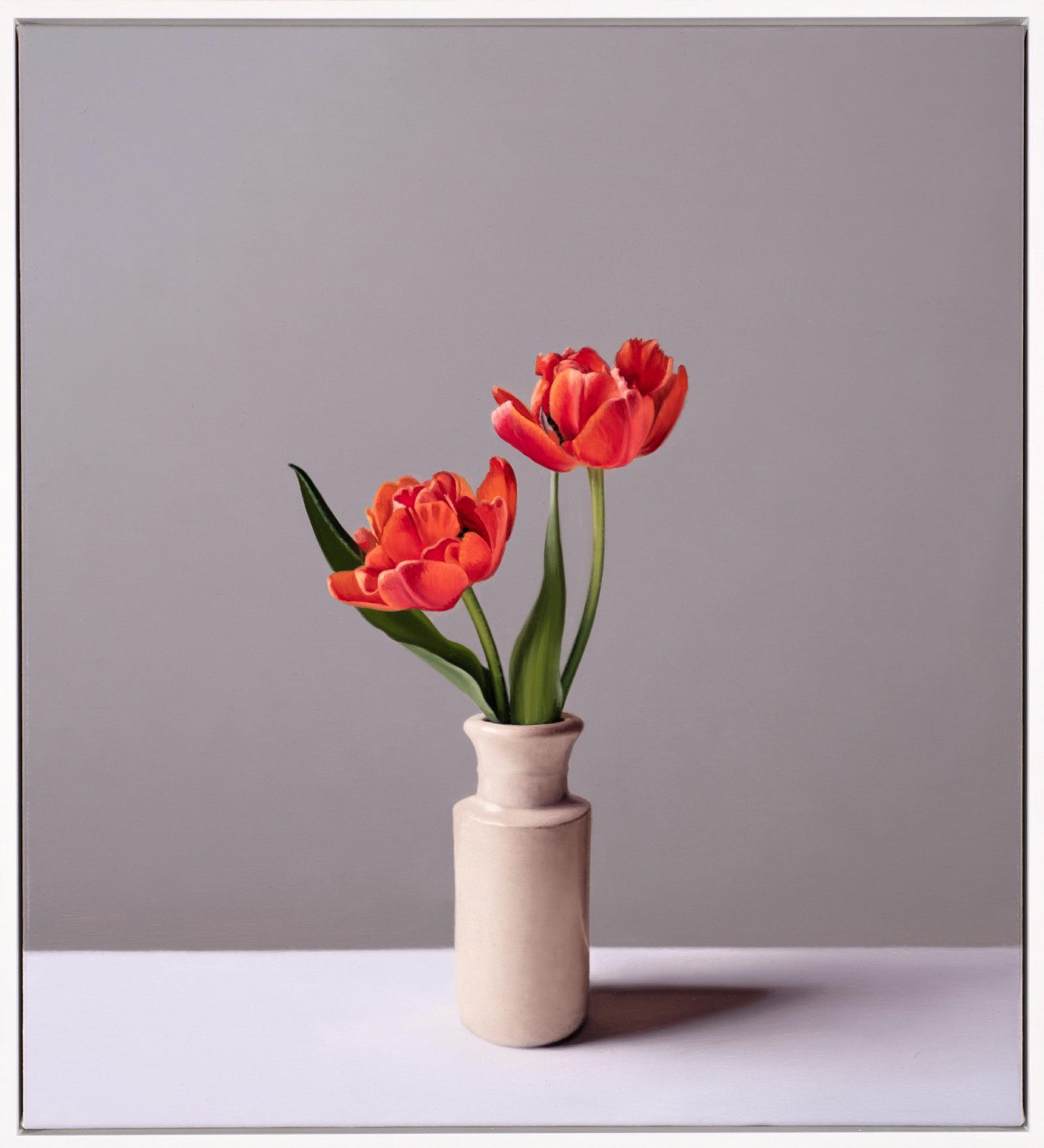 Still Life with Orange Tulips and Stoneware Bottle  by Jo Barrett