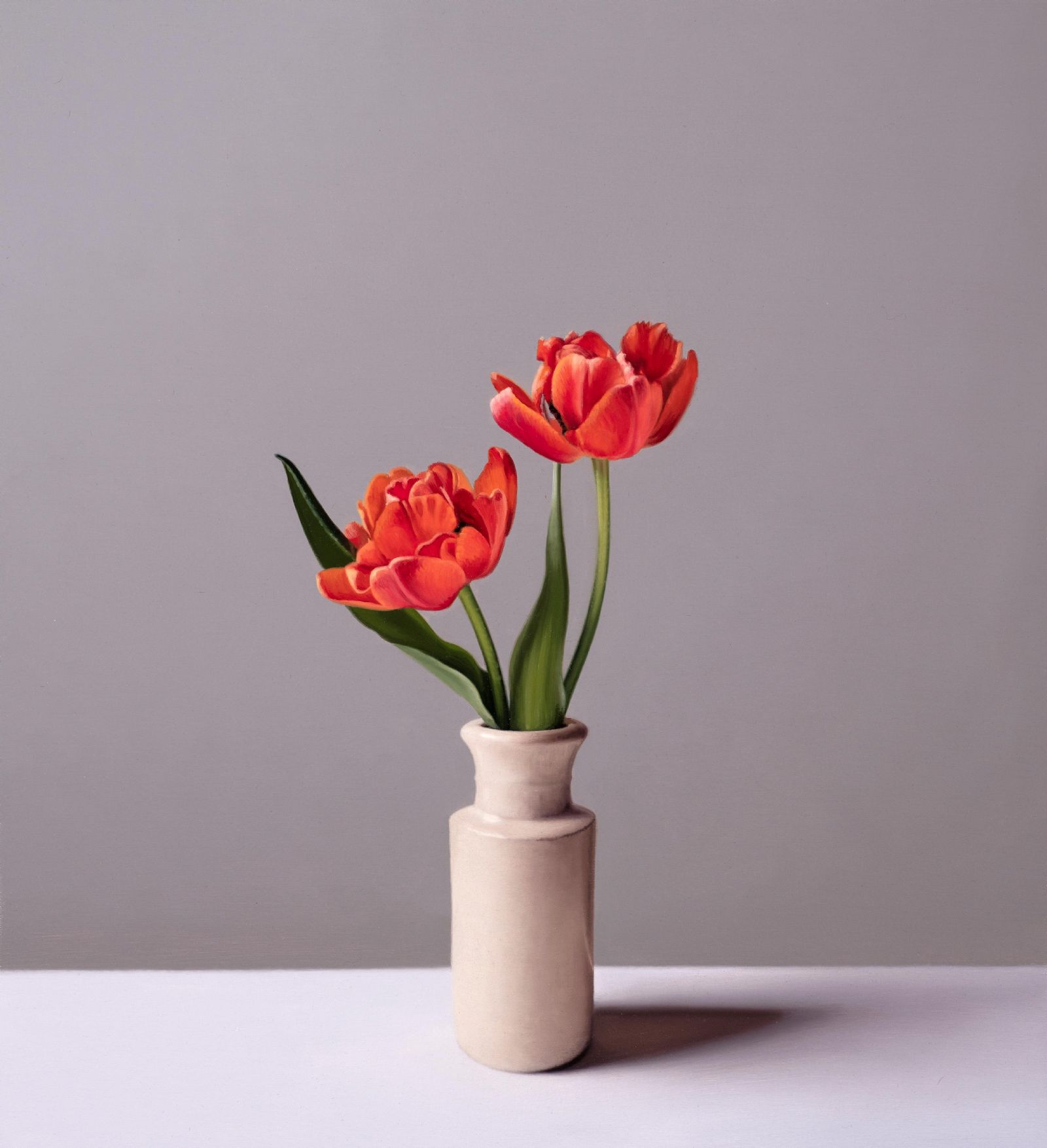 Jo Barrett - Still Life with Orange Tulips and Stoneware Bottle 
