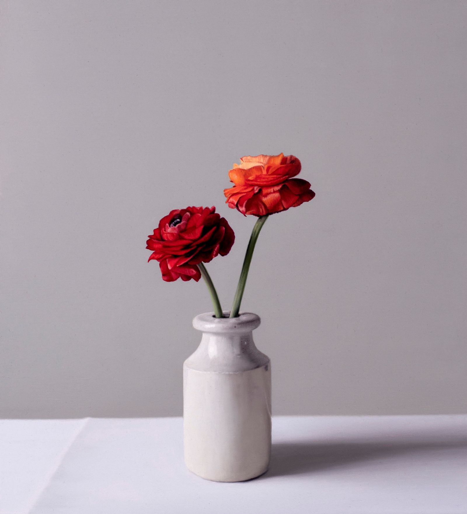 Still Life with Red and Orange Ranunculus  by Jo Barrett