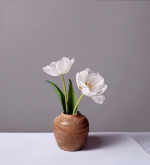 Jo Barrett - Still Life with White Tulips and Earthenware Pot 