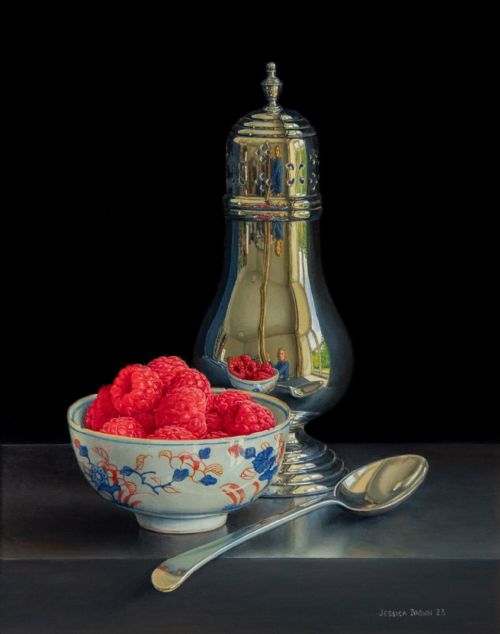 Jessica Brown - Still Life with Sugar Shaker and Raspberries in an Imari Bowl