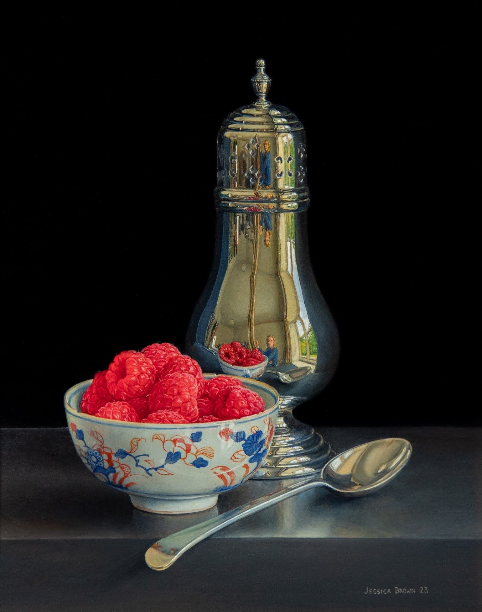 Still Life with Sugar Shaker and Raspberries in an Imari Bowl by Jessica Brown