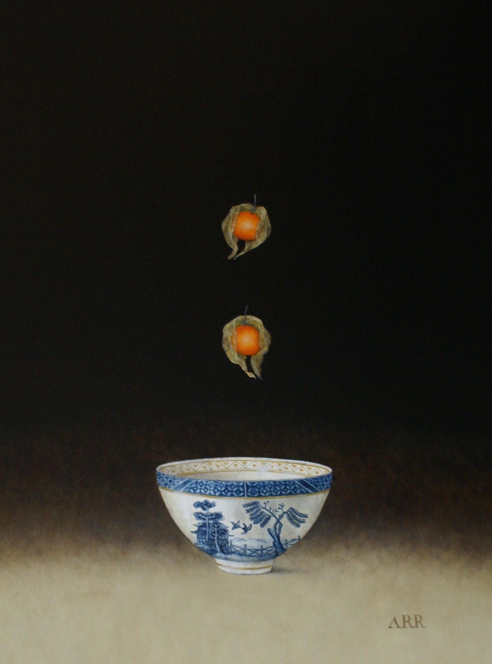 Willow Pattern Bowl with Falling Physalis by Alison Rankin